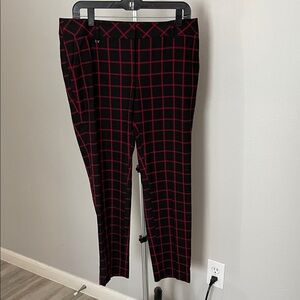 White House Black Market Women's Black Pants with Red Check Pattern